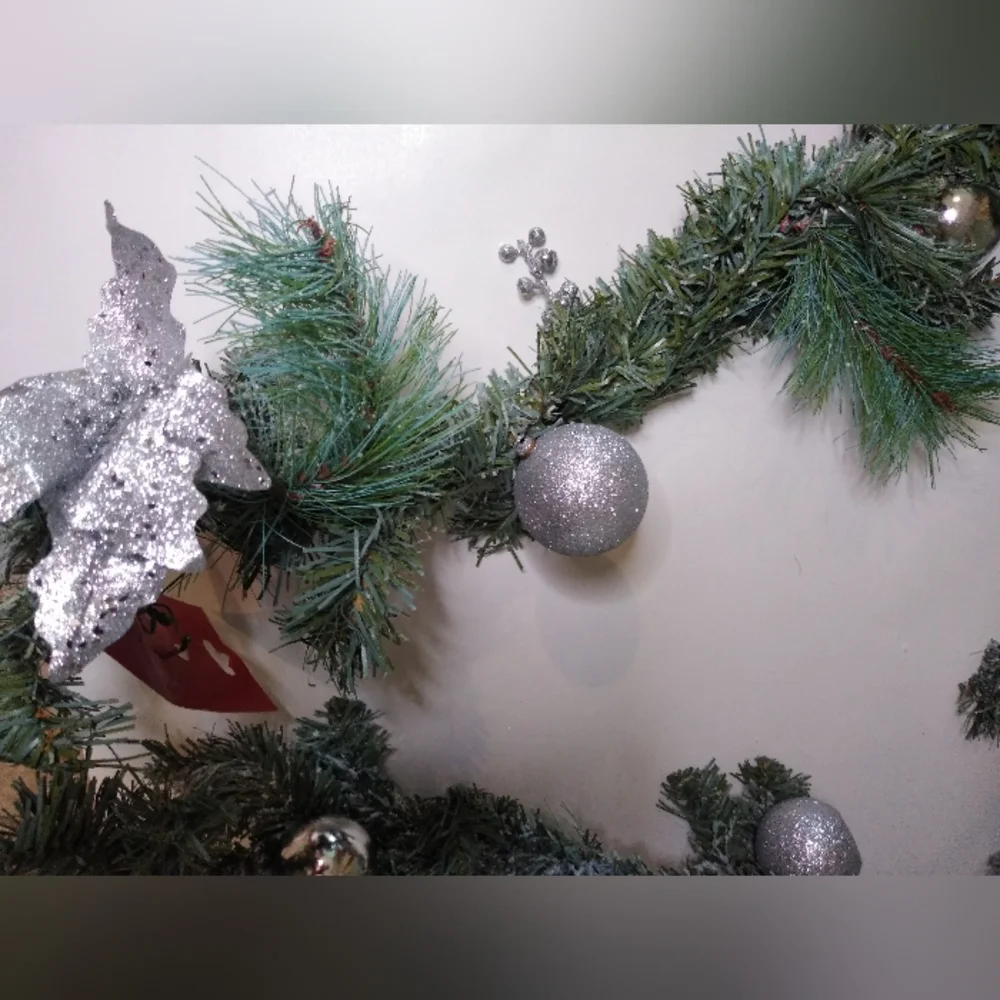 Frosted Garland Swag with Silver Glitter Details 6'+